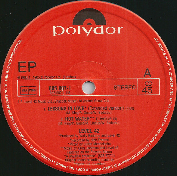 Level 42 -Lessons In Love / Something About You
