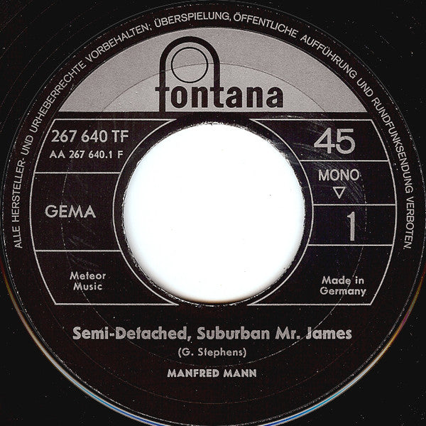 Manfred Mann -Semi-Detached, Suburban Mr. James / Morning After The Party