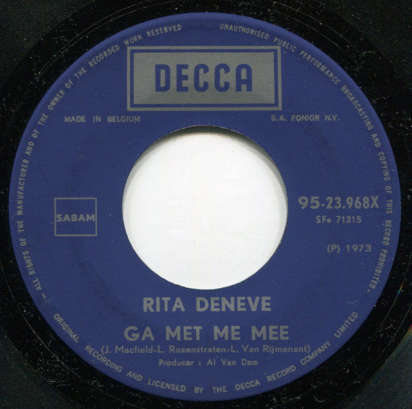 Rita Deneve -Vrede Voor Iedereen / Ga Met Me Mee