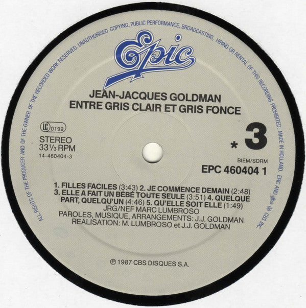 Jean-Jacques Goldman - Entre Gris Clair Et Gris Foncé