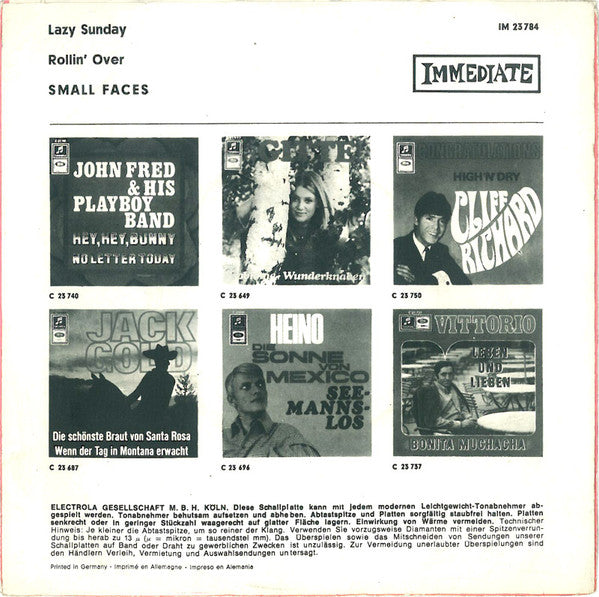 Small Faces -Lazy Sunday b/w Rollin' Over