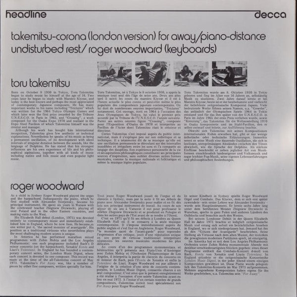 Takemitsu*, Roger Woodward -Corona / For Away / Piano Distance / Undisturbed Rest