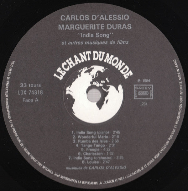 Carlos D'Alessio / Marguerite Duras -India Song Et Autres Musiques De Films