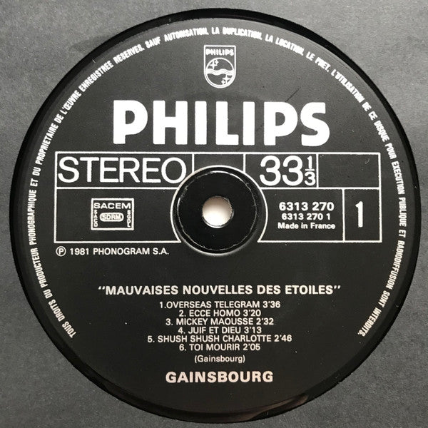 Gainsbourg* -Mauvaises Nouvelles Des Étoiles
