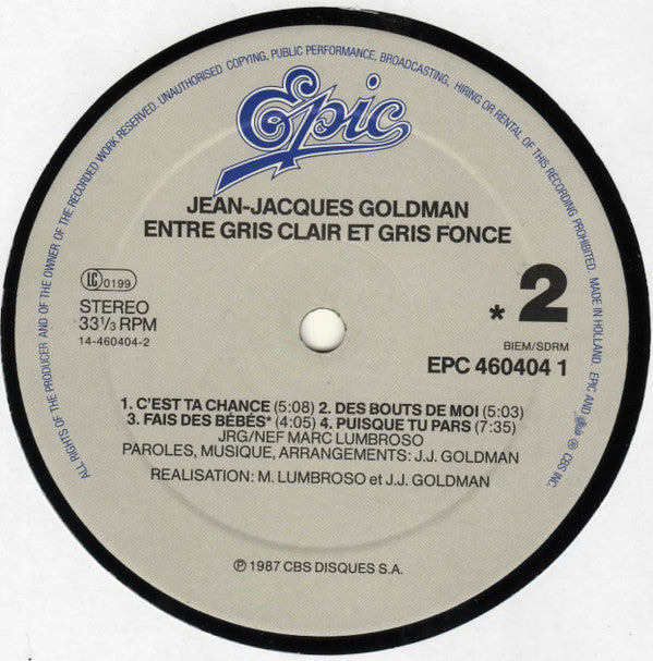 Jean-Jacques Goldman - Entre Gris Clair Et Gris Foncé
