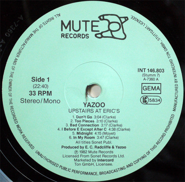 Yazoo -Upstairs At Eric's