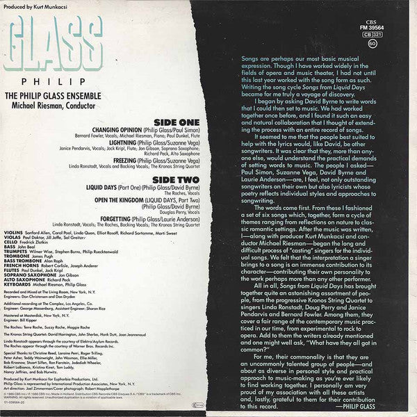 Philip Glass -Songs From Liquid Days