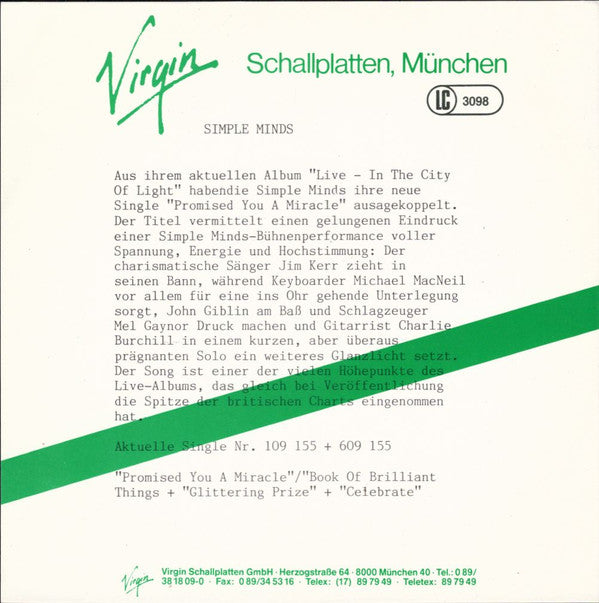 Simple Minds - Promised You A Miracle / Book Of Brilliant Things (Simple Minds Live)