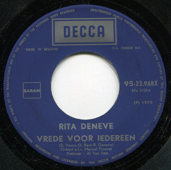 Rita Deneve -Vrede Voor Iedereen / Ga Met Me Mee