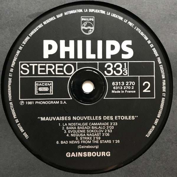 Gainsbourg* -Mauvaises Nouvelles Des Étoiles