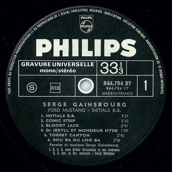 Serge Gainsbourg -Initials B.B.