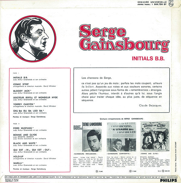 Serge Gainsbourg -Initials B.B.