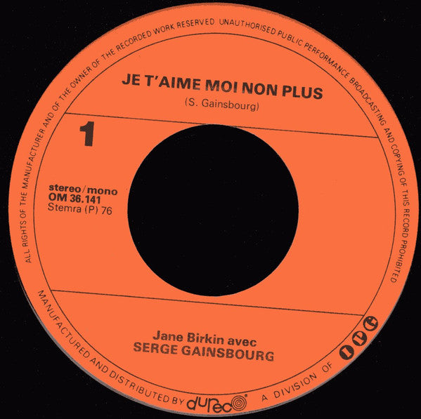 Jane Birkin Avec Serge Gainsbourg - Je T'aime Moi Non Plus