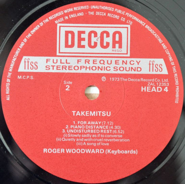 Takemitsu*, Roger Woodward -Corona / For Away / Piano Distance / Undisturbed Rest
