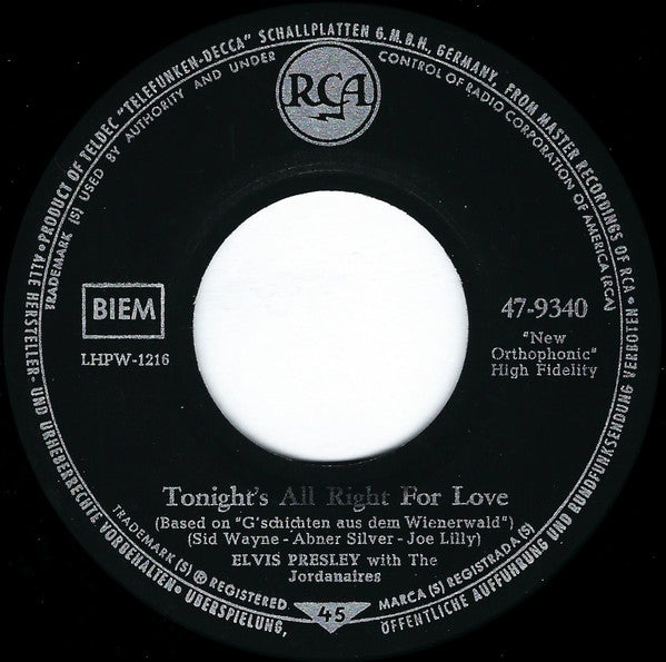 Elvis Presley -Muß I Denn, Muß I Denn (Wooden Heart) / G'schichten Aus Dem Wiener Wald (Tonight's All Right For Love)