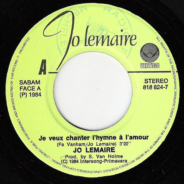 Jo Lemaire -Je Veux Chanter L'Hymne A L'Amour