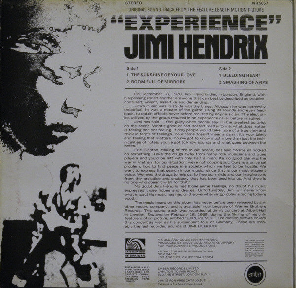 Jimi Hendrix - Original Sound Track 'Experience'