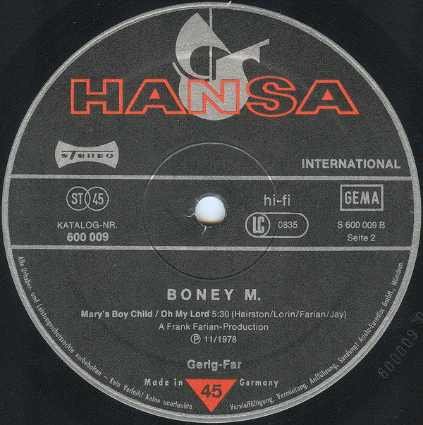 Boney M. -Dancing In The Streets / Mary's Boy Child / Oh My Lord