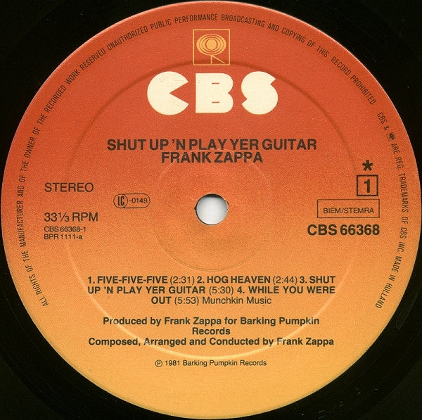 Zappa* -Shut Up 'N Play Yer Guitar