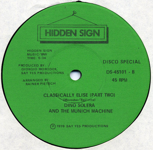 Dino Solera And The Munich Machine* -Classically Elise