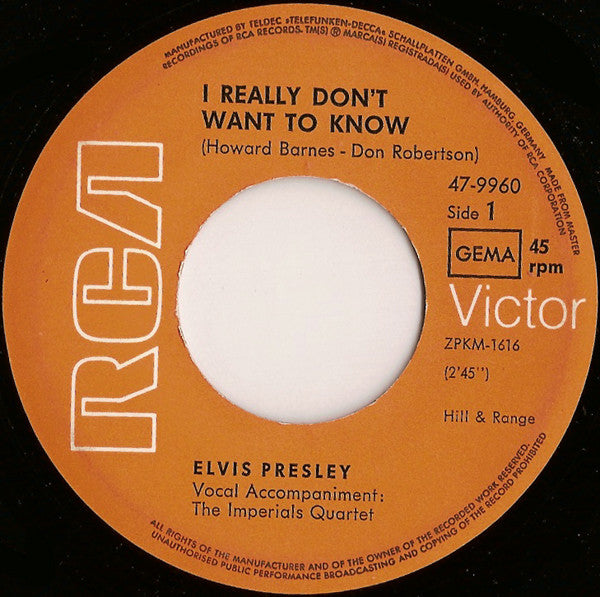 Elvis Presley -I Really Don't Want To Know