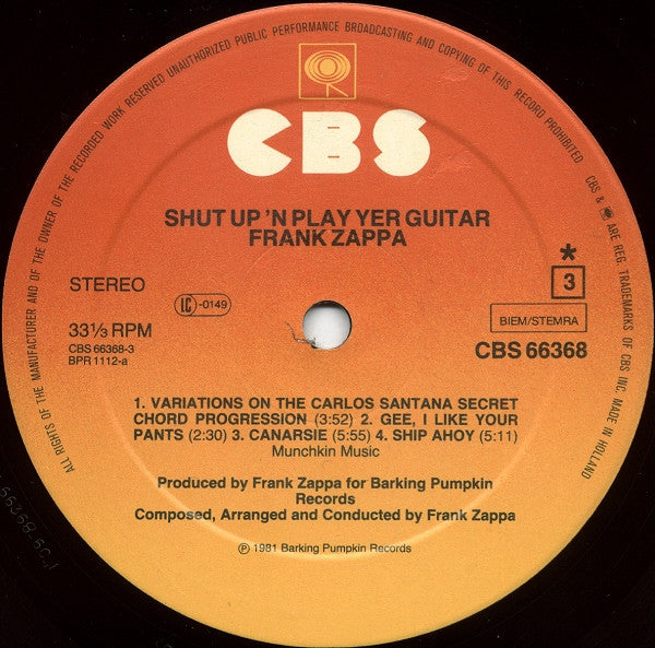 Zappa* -Shut Up 'N Play Yer Guitar