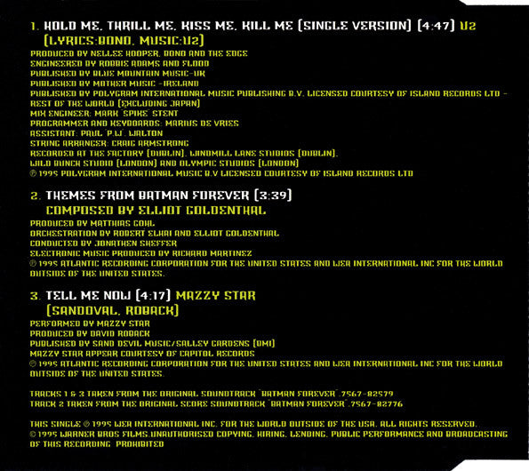U2 -Hold Me, Thrill Me, Kiss Me, Kill Me (Original Music From The Motion Picture Batman Forever)