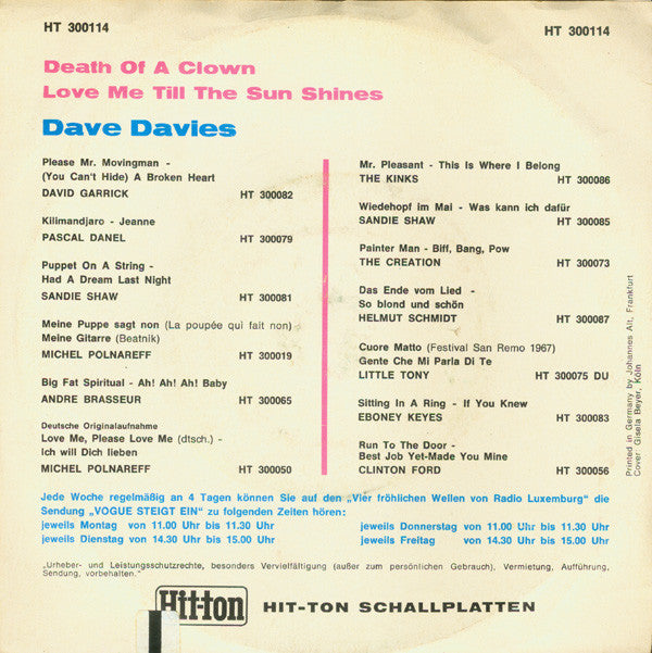 Dave Davies -Death Of A Clown