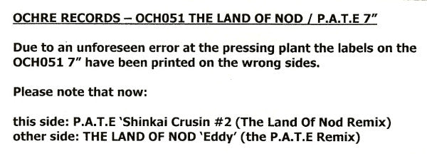 The Land Of Nod / P.A.T.E. -Eddy (The P.A.T.E. Remix) / Shinkai Crusin #2 (The Land Of Nod Remix)