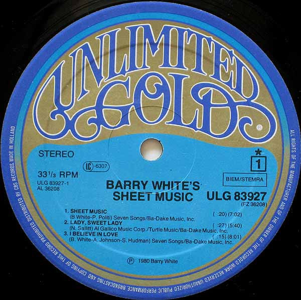 Barry White -Barry White's Sheet Music