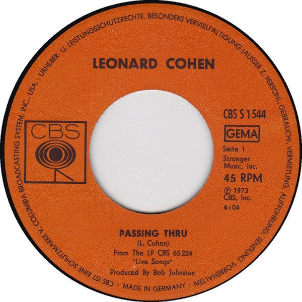 Leonard Cohen -Passing Through / Nancy