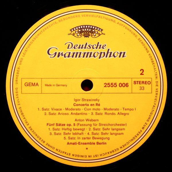 Amati-Ensemble Berlin - Bartók* / Strawinsky* / Webern* - Divertimento Für Streichorchester • Concerto In D • Fünf Sätze Op.5