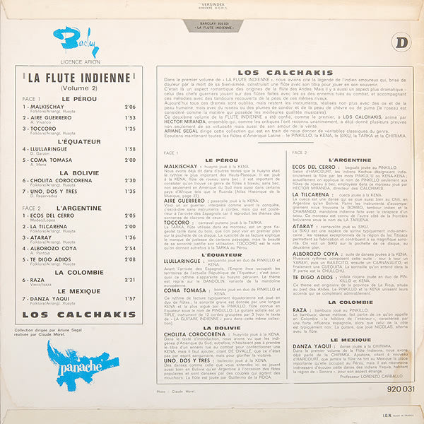 Los Calchakis Avec Guillermo De La Roca -La Flute Indienne Volume 2