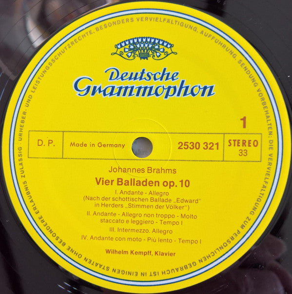 Wilhelm Kempff, Brahms*, Schumann* - Balladen Op. 10 / Romanzen