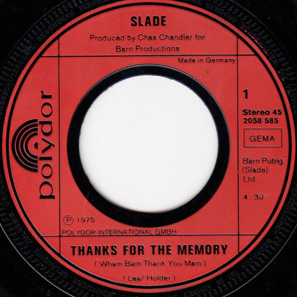 Slade -Thanks For The Memory (Wham Bam Thank You Mam)