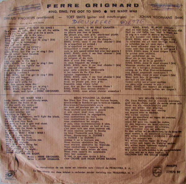 Ferre Grignard -Ring, Ring, I've Got To Sing / We Want War