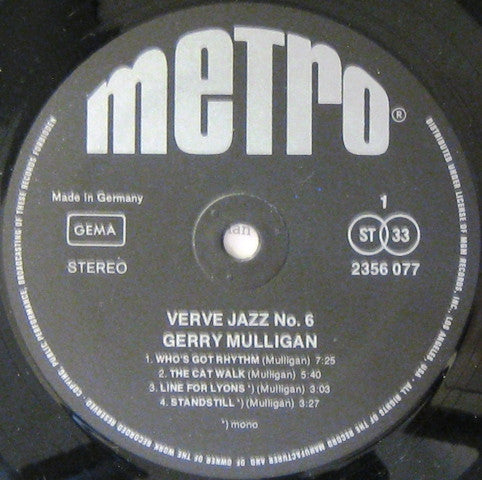 Gerry Mulligan With Ben Webster, Stan Getz, Paul Desmond &amp; Johnny Hodges - Verve Jazz No. 6