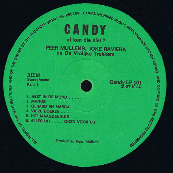 Peer Mullens, Joke Raviera En De Vrolijke Trekkers - Candy (Nederlands Eerste, Enige &amp; Echte Sex-Elpee!)