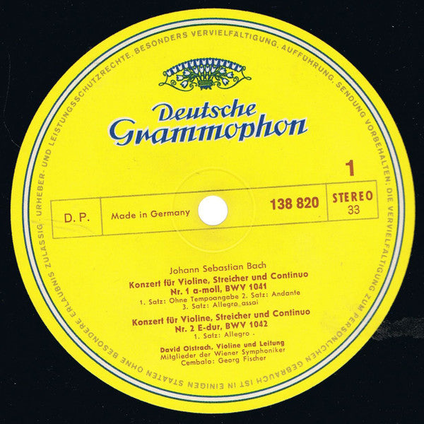 Bach*, David Oistrach, Igor Oistrach -Violinkonzert In A-moll Und E-dur / Konzert Für Zwei Violinen In D-moll
