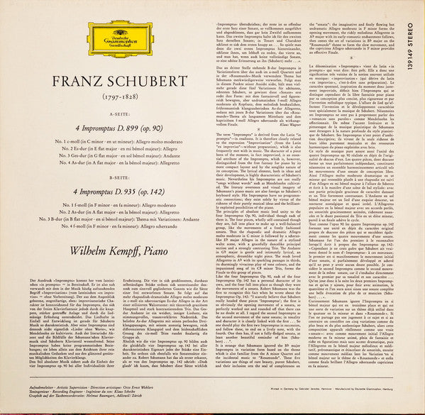 Franz Schubert, Wilhelm Kempff - Impromptus