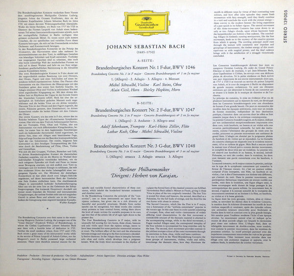Herbert von Karajan, Berliner Philharmoniker - Bach* - Brandenburgische Konzerte Nr. 1, 2 &amp; 3