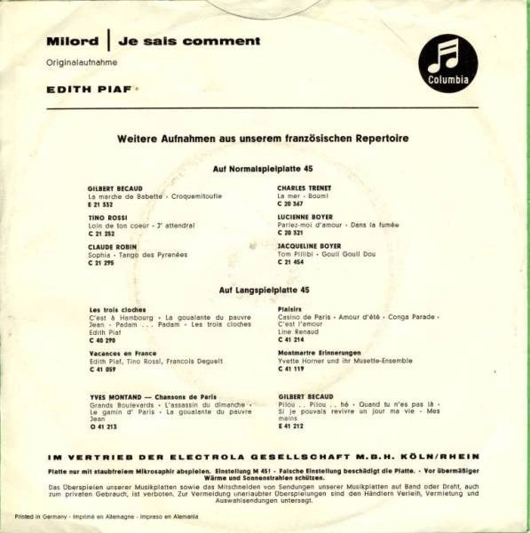 Edith Piaf -Milord