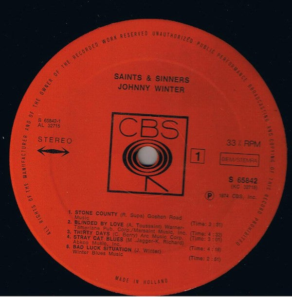 Johnny Winter -Saints & Sinners