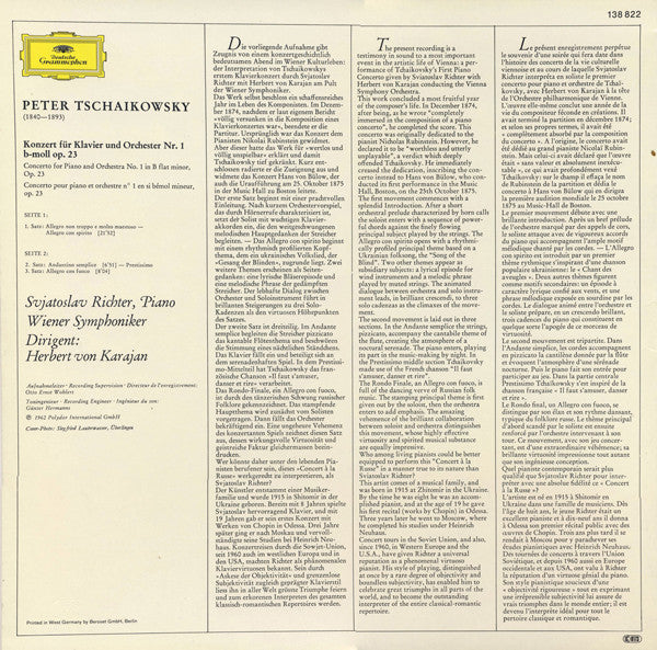 Tschaikowsky* - Svjatoslav Richter* · Herbert von Karajan · Wiener Symphoniker -Klavierkonzert Nr.1 B-moll · Piano Concerto No. 1 In B Flat Minor