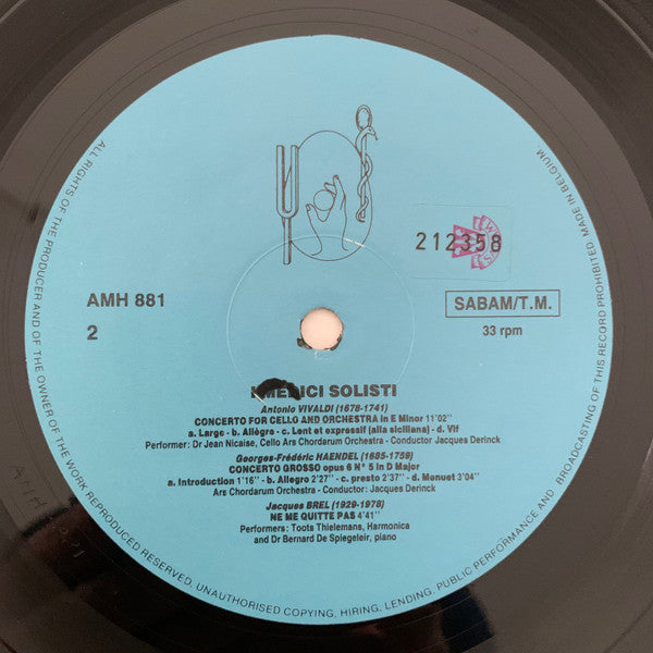 Toots Thielemans, Bernard De Spiegeleir, Dr. Jean Nicaise, Belgian Medical Orchestra* - I Medici Solisti