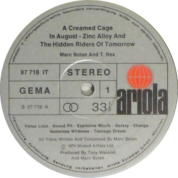 Marc Bolan & T•Rex* -Zinc Alloy And The Hidden Riders Of Tomorrow - A Creamed Cage In August