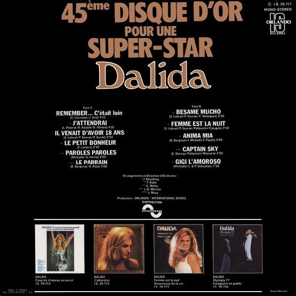 Dalida -45Ème Disque D'Or Pour Une Super-Star