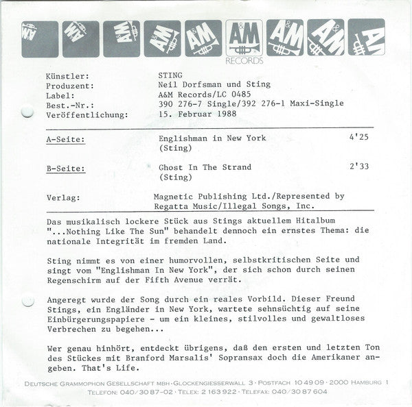 Sting -Englishman In New York