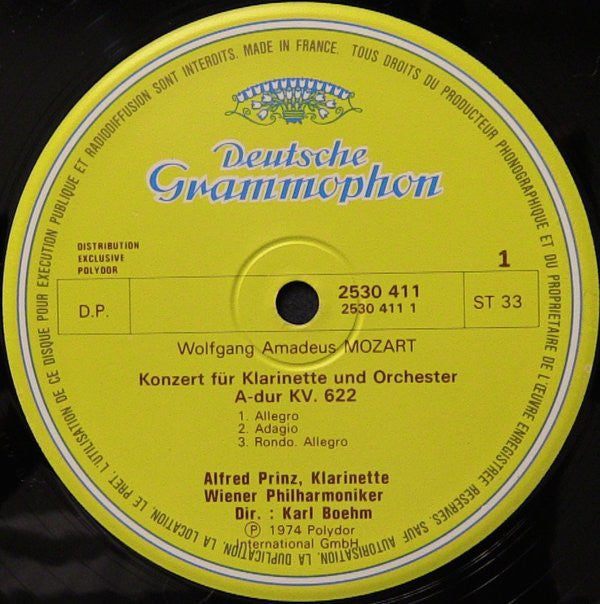 Wolfgang-Amadeus Mozart* - Alfred Prinz, Dietmar Zeman, Orchestre Philharmonique De Vienne*, Karl Bœhm* -Concerto Pour Clarinette En La Majeur, K. 622 / Concerto Pour Basson En Si Bémol Majeur, K. 191