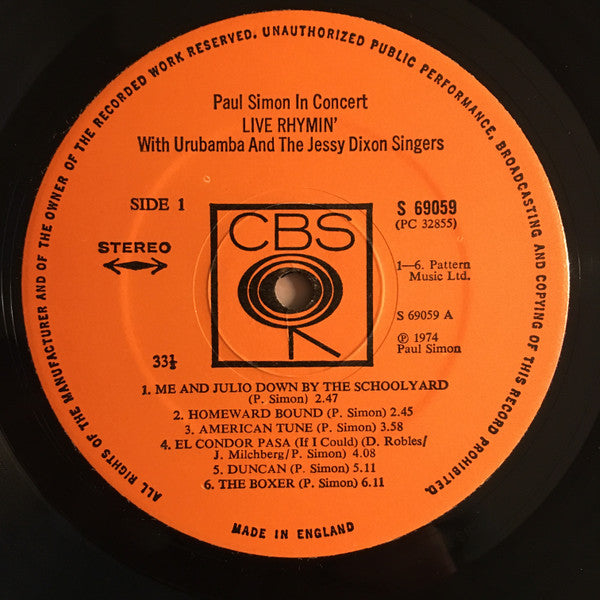 Paul Simon With Urubamba And The Jessy Dixon Singers -Paul Simon In Concert Live Rhymin'